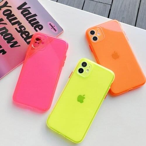 Shockproof Phone Case For iPhone 11 Pro Max XR X XS 6 6S 7 8 Plus Neon Color Soft TPU Camera Protective Fluorescent Clear Case