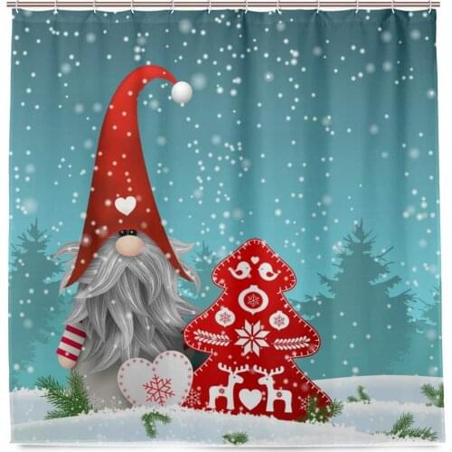 Lovely Sprite Christmas Gnome Snowman Snowflake Merry Christmas Tree Red Bells Bathroom Curtain