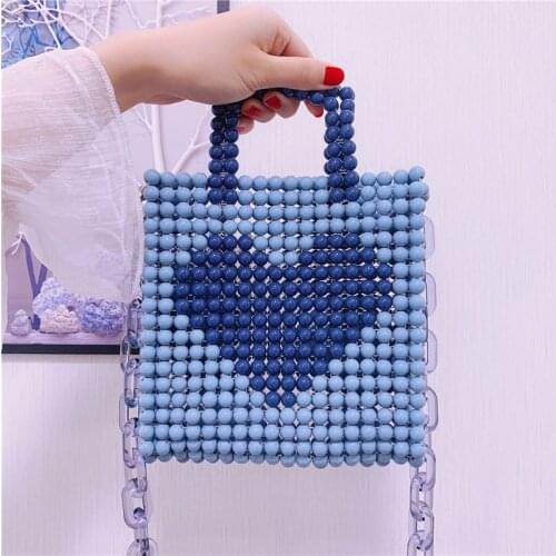 Handmade Women Pearl Bags Beaded Shoulder Bags Charm Acrylic Beads Bag White Pearls Crossbody Bag Evening Clutch Purse Lady 2021