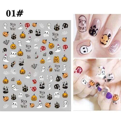 Halloween Skull Spider 3D Nail Stickers Pumpkin Nail Art Slider Decals DIY Colorful Nail Art Decorations For Festival Design