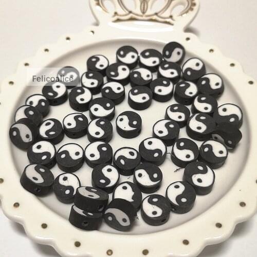 20pcs 10mm Polymer Clay Tai Chi Round Shape Spacer Beads For Jewelry Making DIY Handmade Charm Bracelet Necklace
