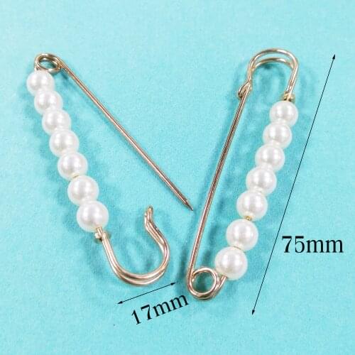 6 PCS Large Gold Safety Pins With White Bead,75mm Safety Pins Brooch Charms,3 inches Safety Pins for Hang Tags