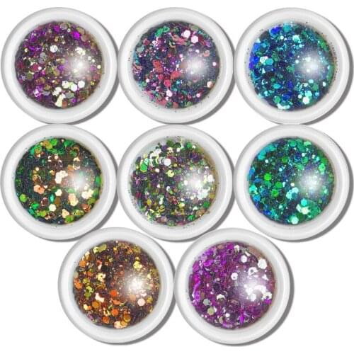 8 Pieces / SetGel Nail Polish Glitter Sequins Paint Hybrid Varnishe Dried Flower Soak Off Semi-permanent Shining Spider Nail Gel