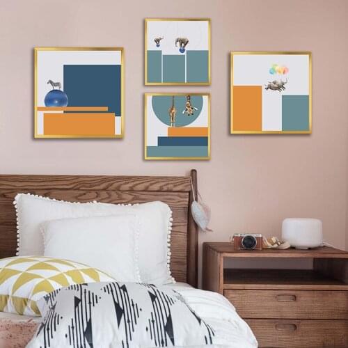 Geometric Leaves Abstract Canvas Painting Decorative Poster Wall Art Picture Wall Decor Living Room Home Decoration