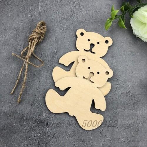50pc Cute Bear Tags Birthday Wedding Favour Party Gift Card Label Blank Luggag Tags Student DIY Graffiti Wood Tags