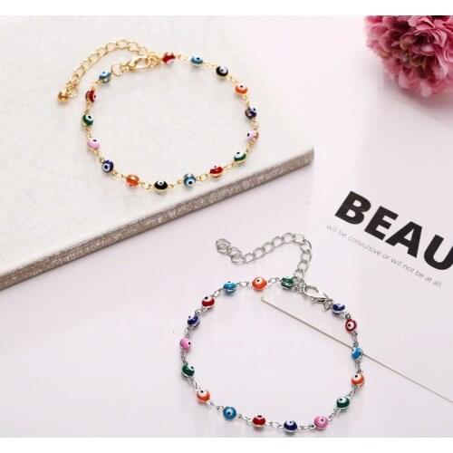 MINAR Gold Color Beads Turkish Eyes Bracelet for Woman Bohemian Beach Brincos Bracelet & Bangle Charm Party Pulseira Masculina