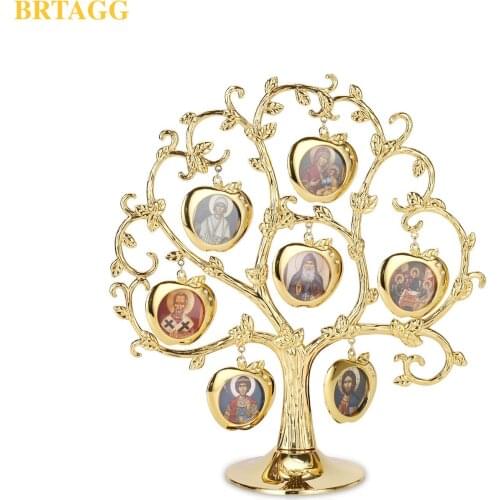 BRTAGG Gold Plated Family Apple Tree with 7 Picture Frames , Metal Table Top Photo Frame Decoration