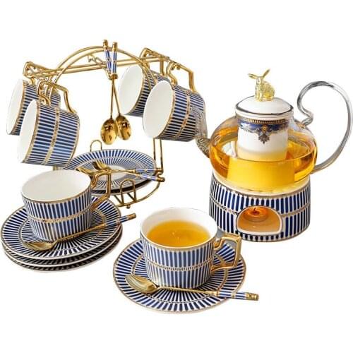 European style teapot bone china coffee cup saucer set hand-painted striped ceramic teapot English afternoon tea drinking set
