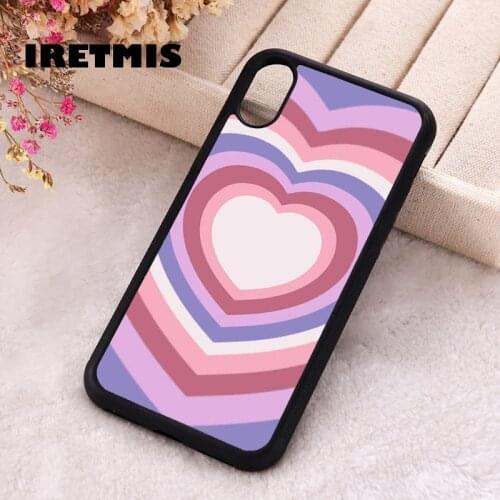 Iretmis 5 5S SE 2020 Phone Cover Case for iPhone 6 6S 7 8 Plus X Xs XR 11 12 Mini Pro Max Silicone TPU Pink heart in heart print