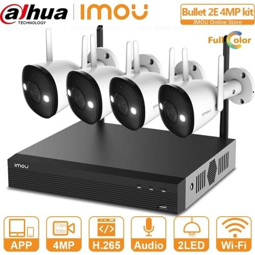 Dahua 4MP Video Security System Wireless NVR Kit IP67 Full Color Night Vision Audio Recording Wi-Fi Connection Bullet 2E 4MP