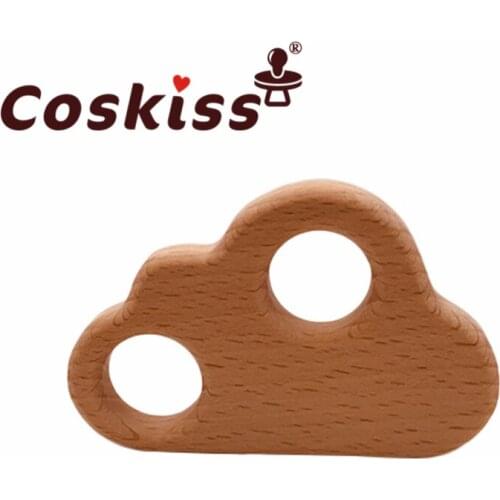 Coskiss Wooden Teether Baby Toys Rainbow Cartoon Wood Crafts Baby Teether Charms for Crib Mobile Toy Gifts
