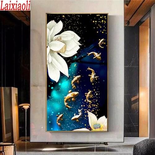 Diy mosaic painting 5d diamond painting new arrival Abstract fish koi lotus landscape diamond embroidery full square round drill