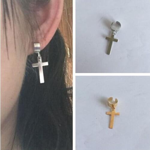 Ex242 Europe Fashion Vintage punk personality metal alloy cross Pendant No ear hole Ear clip jewelry 1pcs