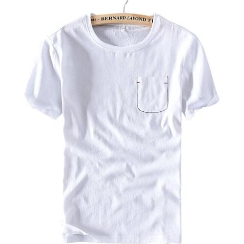 Suehaiwes style Italy brand white t shirt men linen fashion t shirts for men breathable round neck t-shirt mens casual tshirt