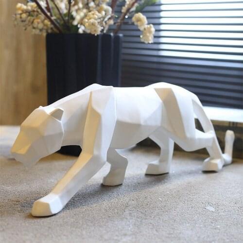 Geometric Leopard Resin Model Crafts Ornament Office Bar Panther Statue Animal Origami Abstract Decoration Gift
