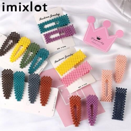 Imixlot Simple Cute Colorful Beads Water Drop Rectangle BB Clip for Women Girls Headbands Hair Clip Barrette Hair Accessories