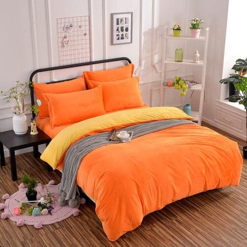 Quality Crystal Velvet Duvet Cover Set Home Bedding Set Solid Contrast Color Single Double 4pcs Orange Blue Pink Customized #398