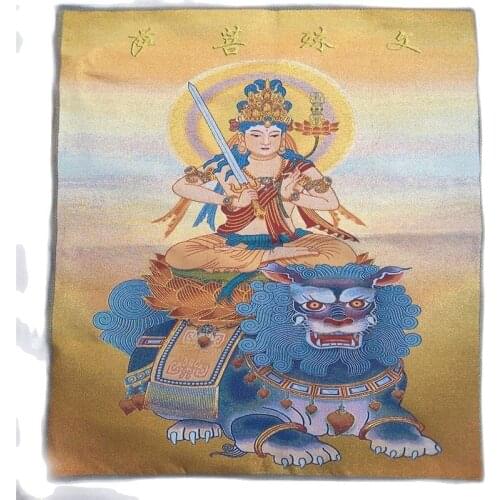 China Tibet unique silk embroidery Tang card Brocade painting Bodhisattva Manjusri Statue home decor decoration pure handmade