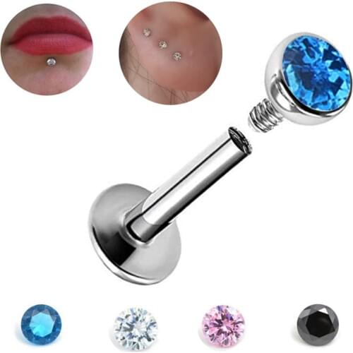 1Pc Steel Crystal Labret Monore Rings Lip Piercings Heart Star Orelha Cartilage Ear Helix Stud Tragus Barbell Piercings Jewelry