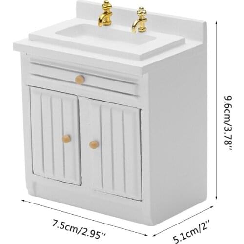Doll House Wooden Wash Basin 1:12 Mini Dollhouse Accessory Miniature Furniture Realistic Kitchen Sink for Bathroom