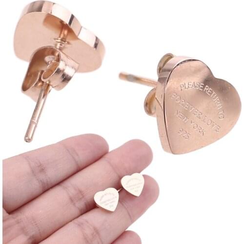 Minimalism Stainless Steel Love Forever Heart Stud Earring Gold Plating Earrings Party Wedding Fashion Jewelry Unisex