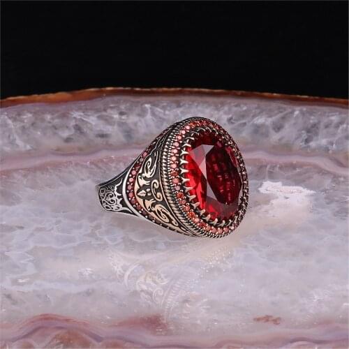 Red Aqua Cz 925 Sterling 925 K Silver Men 'S Ring