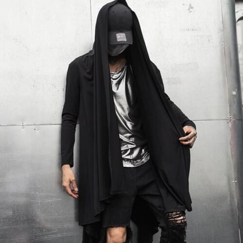 Spring summer men irregular design street punk hip hop trench coat long cardiagn mens gothic style vintage cloak jackets
