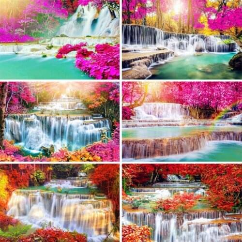 Yujohom Full Drill Square Diamond Painting Landscape Diamond Embroidery Waterfall Mosaic Art Kits Sale Flowers Home Wall Decor