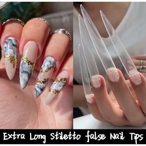12/24/60/120Pcs/Bag Transparent Extra Long Stiletto False Nail Tips Half Cover Nails Fake Tip Press On Salon Manicure Supply