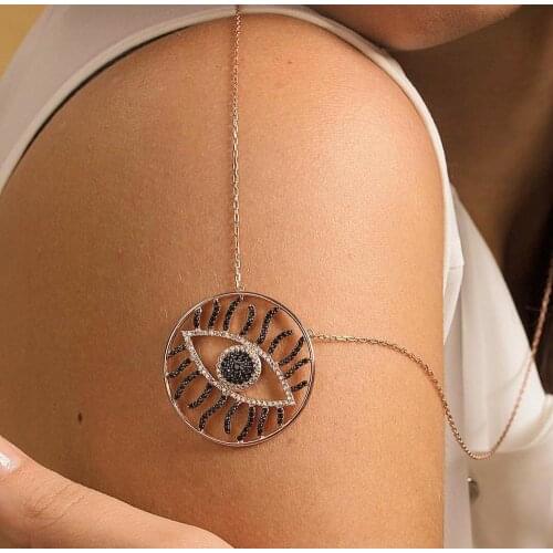 Rose gold black cz evil eye necklace geoemtric round shaped pendant classic lucky turkish women jewelry