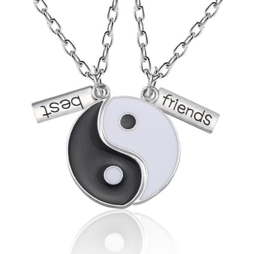 Best Friend Necklace 2 Piece Set Retro Black And White Yin And Yang Tai Chi Stitching Pendant Necklace BFF Friendship Jewelry