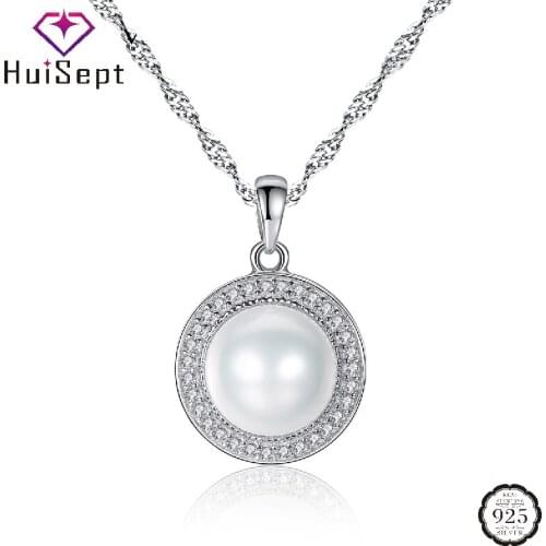 HuiSept Pearl Necklace S925 Silver Jewelry Round Shape Pendant Accessories for Women Wedding Promise Bridal Party Gift Wholesale
