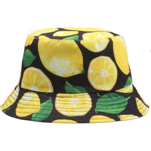 Pineapple Printed Double-Sided Bucket Hats For Women Men Boy Cherry Lemon Summer Sun Panama Caps Fishing Bob Fishermans Hat