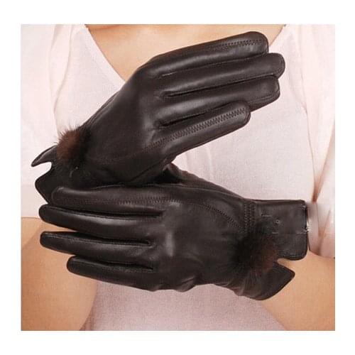 2020 100% Genuine Leather Gloves Female Sheepskin Gloves womens Thermal Mink hair ball Fashion mittens