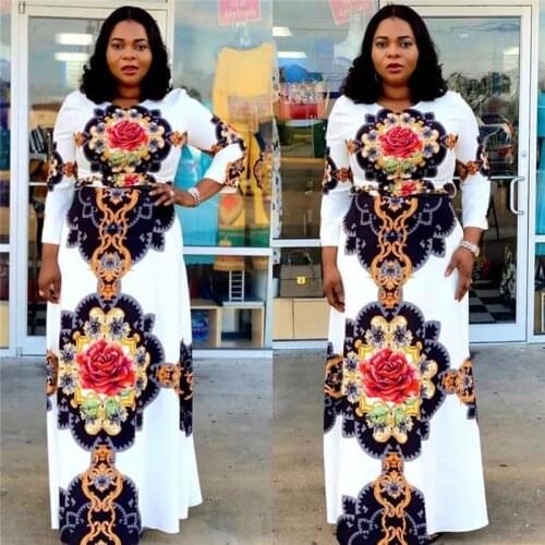 Houseofsd African And American Printed Dress Long Sleeves Floor Length Dress With Belt