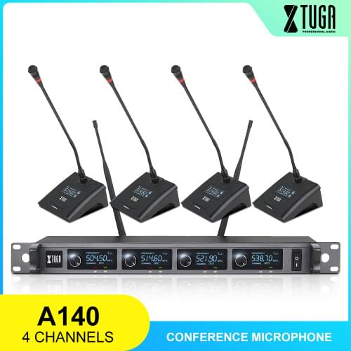 XTUGA A140 4 Channels UHF Gooseneck Microphone System Professional Wireless Conference Room Microphone Fixed Frequency Up to 80M