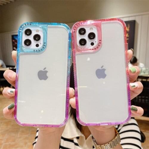 Transparent Bumper Case for iPhone 12 11 Pro X XS XR Max 7 8 Plus SE 2020 Candy Color Shockproof Full Protection Soft Back Cover
