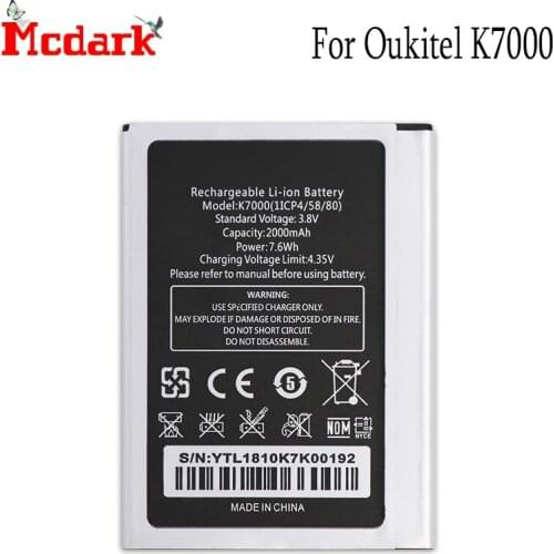 Mcdark For Oukitel K7000 Battery Replacement High Quality Large Capacity 2000mAh Back Up Bateria For Oukitel K7000 Smart Phone