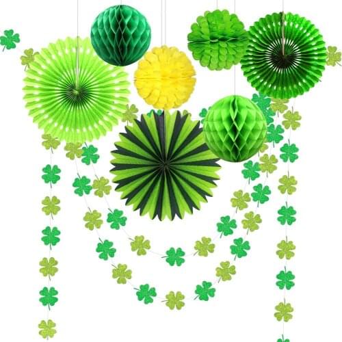 St Patricks Day Lucky Irish Birthday Party Decorations Green Shamrock Clover Garlands Hanging Streamer Tissue Paper Fan Pom Poms