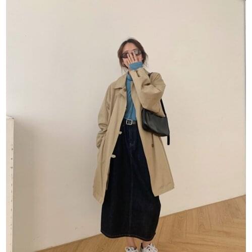 LuYibbk wind coats Loose waist casual womens medium length windbreaker coat