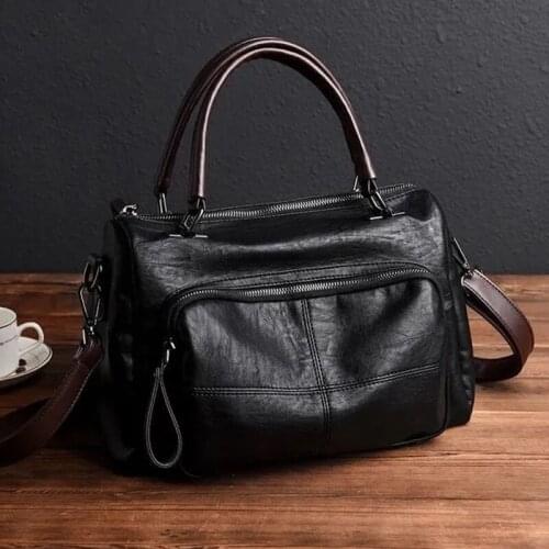 Vintage Soft Leather Handle Bag Women New Brands Handbag Large Capacity Shoulder Crossbody Bag Travel Business Hand Bag Tote sac