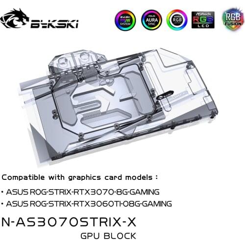 Bykski Water Block Use for ASUS ROG STRIX RTX 3070 8G/3060TI O8G GAMING GPU Card / Full Cover Copper Radiator / RGB Light