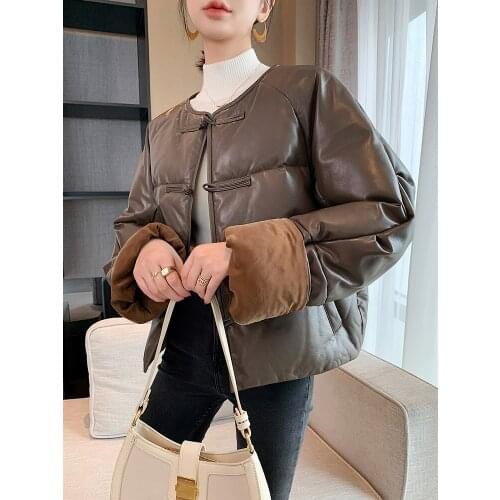 High Quality Real Sheepskin Leather Jackets Women 90%White Duck Down Womens Winter Down Jacket Warm Coat Female Abrigos Zjt1598