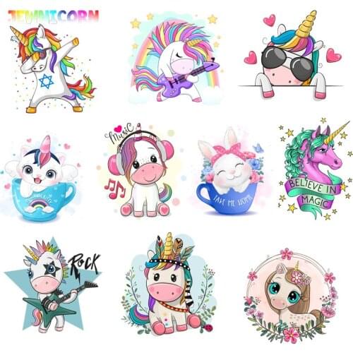 Iron cartoon animal patch on kids clothes heat transfer unicorn pattern DIY solid color T-shirt washable vinyl sticker