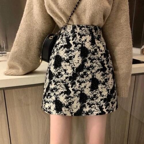 2021 Autumn Korean Fashion Retro Pattern Skirt High Waist A-line Mini Skirts Fashion Elegant Faldas Mujer Moda Women Y382