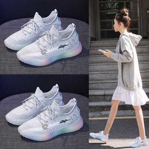 Coconut Shoes Woman 2020 Breathable Flying Woven Casual Sport Shoes Women INS Running Shoe Korea Students Faves Black Grey