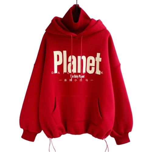 Women Casual Hoodies Sweatshirts Warm Velvet Long Sleeve Loose Solid Letter Tops Spring Pullover Tops With Turndown Collar