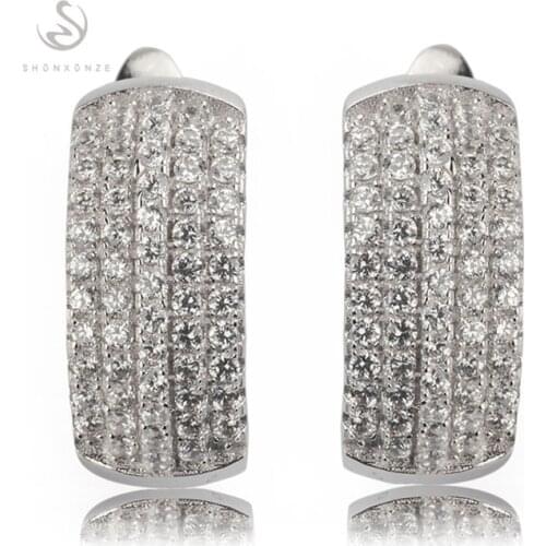 SHUNXUNZE earings fashion jewelry Wedding christmas Earrings for women Noble Generous White Cubic Zirconia Rhodium Plated R3168
