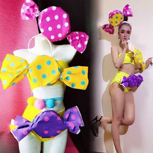 Nightclub Female Singer Stage Performance Sexy Candy Bikini Suit Gogo Dancer Festival Clothing Pole Dance Rave Outfits