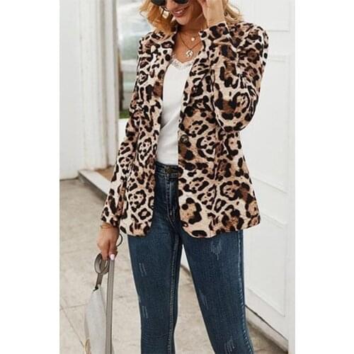 Autumn New Loose Ladies Office Clothes Leopard Printing Lapel Fashion Small Suit Jacket Elegant WomenS Jackets Spring 2021